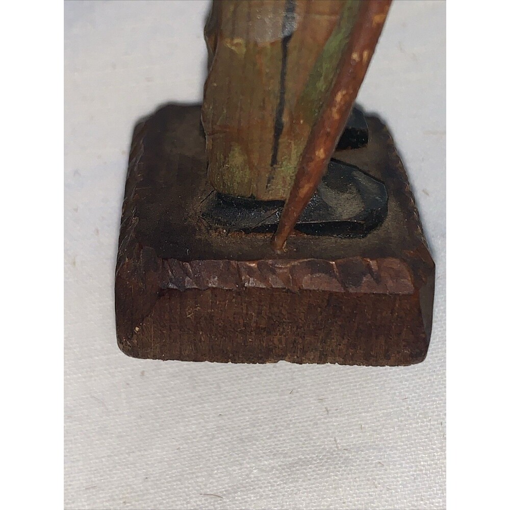 Vintage Hand Carved Wooden Man FolkArt Villager Figurine Top Hat Cane ANRI Style - Picture 14 of 16